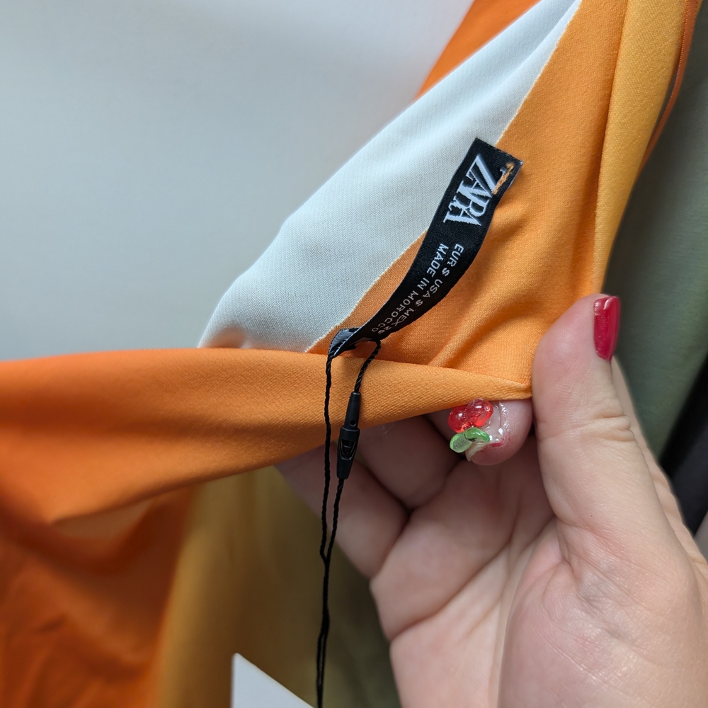 Zara Orange and Green Color-Block Top - Picture 8 of 8